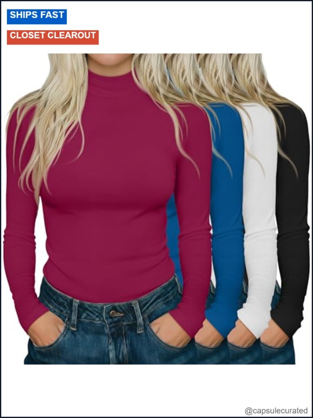 4 Pack Mock Turtleneck Shirts Long Sleeve Pullover Cotton Spandex Layering Tee